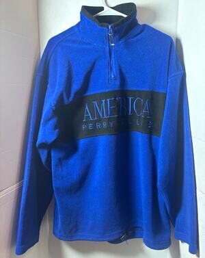 Perry Ellis America Men’s L Blue Black Colorblock Fleece 1/4 Zip Mock Neck